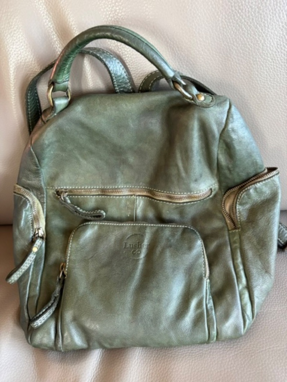 Lusher.Co Quest vintage backpack slouchy soft leather olive green Made in Italy